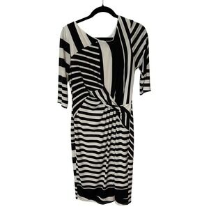 Chaya Womens Black White Striped Twist Waist Sheath Dress Size 12